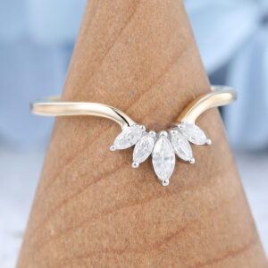 AMANDAFINEJEWELRY Yellow Gold Mauquise Cut Moissanite Curved Wedding Band -3