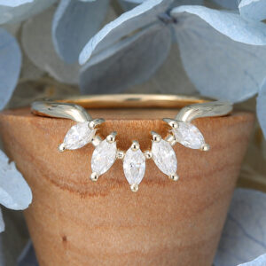 AMANDAFINEJEWELRY Yellow Gold Mauquise Cut Moissanite Curved Wedding Band -4