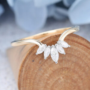AMANDAFINEJEWELRY Yellow Gold Mauquise Cut Moissanite Curved Wedding Band -4
