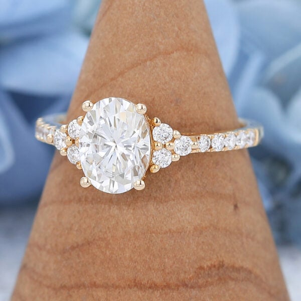 AMANDAFINEJEWELRY Yellow Gold Oval Cut Moissanite Engagement Ring -2