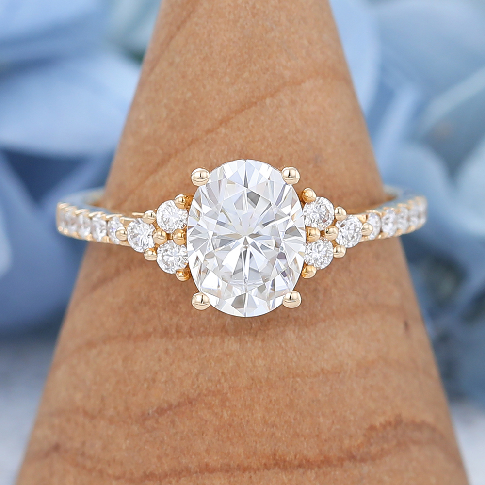 Vintage Oval Moissanite Engagement Ring Unique Cluster Yellow Gold Half Vintage Oval Moissanite Engagement Ring Unique Cluster Yellow Gold Half