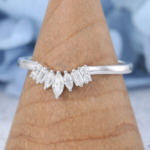 Amandafine white gold marquise cut moissanite curved wedding band-2