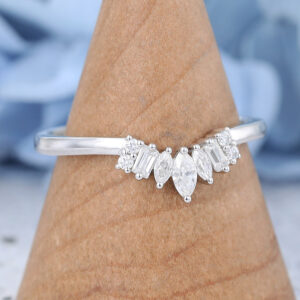 Amandafine white gold marquise cut moissanite curved wedding band-3