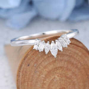 Amandafine white gold marquise cut moissanite curved wedding band-4