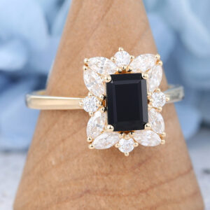Amandafine yellow gold emerald cut black onyx engagement ring-3