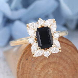 Amandafine yellow gold emerald cut black onyx engagement ring-4