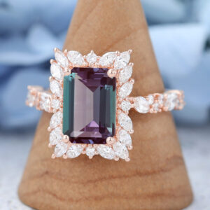 Amandafinejewelry Rose Gold Emerald Cut Lab Alexandrite Engagement Ring -2