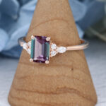 Cluster Rose Gold Emerald Cut Alexandrite Engagement Ring