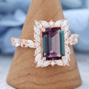 Amandafinejewelry Rose Gold Emerald Cut Lab Alexandrite Engagement Ring -3