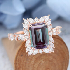 Amandafinejewelry Rose Gold Emerald Cut Lab Alexandrite Engagement Ring -4