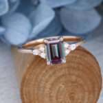 Cluster Rose Gold Emerald Cut Alexandrite Engagement Ring