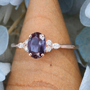 Amandafinejewelry Rose Gold Oval Cut Lab Alexandrite Engagement Ring -2