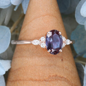 Amandafinejewelry Rose Gold Oval Cut Lab Alexandrite Engagement Ring -3