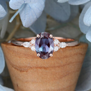 Amandafinejewelry Rose Gold Oval Cut Lab Alexandrite Engagement Ring -4