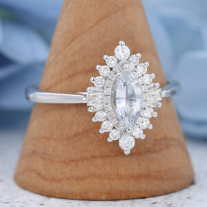 Amandafinejewelry White Gold Marquise Cut White Sapphire Engagement Ring -3