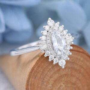 Amandafinejewelry White Gold Marquise Cut White Sapphire Engagement Ring -4