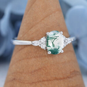 Amandafinejewelry White Gold Oval Cut Moss Agate Engagement Ring -3