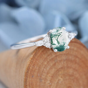 Amandafinejewelry White Gold Oval Cut Moss Agate Engagement Ring -4
