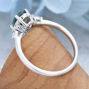 Amandafinejewelry White Gold Oval Cut Moss Agate Engagement Ring -5
