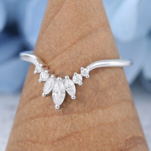 Amandafinejewelry white gold marquise cut moissanite curved wedding band-2