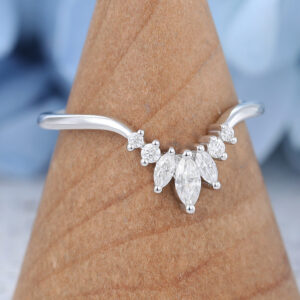 Amandafinejewelry white gold marquise cut moissanite curved wedding band-3