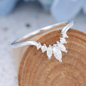 Amandafinejewelry white gold marquise cut moissanite curved wedding band-4