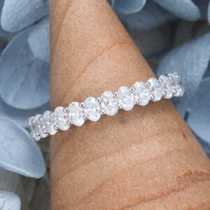 Amandafinejewelry white gold oval cut moissanite full eternity wedding band-2