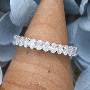 Amandafinejewelry white gold oval cut moissanite full eternity wedding band-3