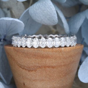 Amandafinejewelry white gold oval cut moissanite full eternity wedding band-5