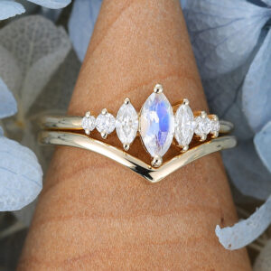 Amandafinejewelry yellow gold marquise cut moonstone engagement ring set-3