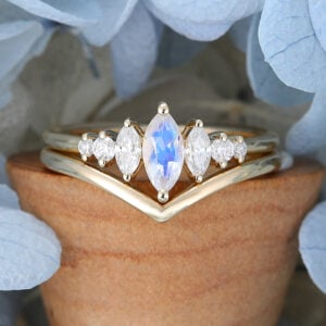 Amandafinejewelry yellow gold marquise cut moonstone engagement ring set-5