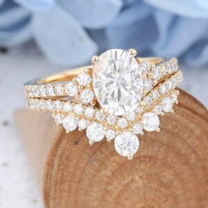 Amandafinejewelry yellow gold oval cut moissanite engagement ring set-5