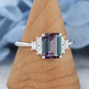 Emerald Cut Alexandrite Engagement Ring White Gold Bridal Anniversary Gift for Women1