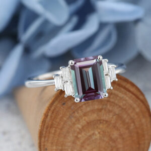 Emerald Cut Alexandrite Engagement Ring White Gold Bridal Anniversary Gift for Women2