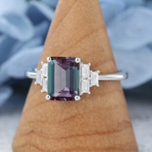 Emerald Cut Alexandrite Engagement Ring White Gold Bridal Anniversary Gift for Women3
