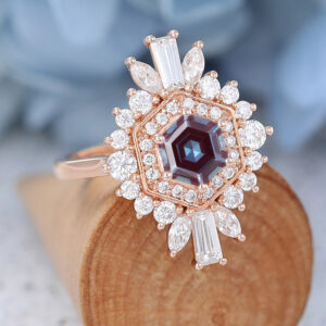 Hexagon Cut Lab Alexandrite Rose Gold Engagement Ring1