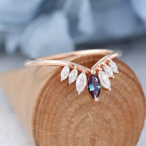 Lab Alexandrite Rose Gold Curved Wedding Band