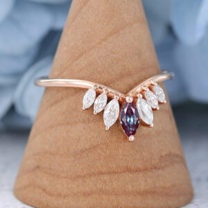 Lab Alexandrite Rose Gold Curved Wedding Band1