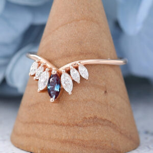Lab Alexandrite Rose Gold Curved Wedding Band2