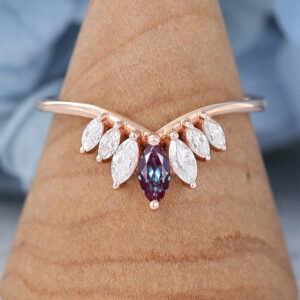 Rose Gold Marquise Cut Lab Alexandrite Wedding Ring