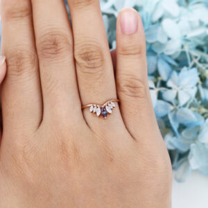 Rose Gold Marquise Cut Lab Alexandrite Wedding Ring
