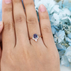 Vintage Rose Gold Round Lab Alexandrite Wedding Ring