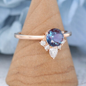 Lab Alexandrite Rose Gold Engagement Ring2