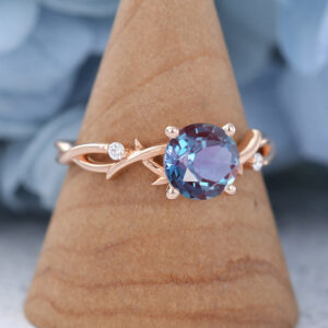 Lab Alexandrite Rose Gold Engagement Ring2