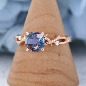 Lab Alexandrite Rose Gold Engagement Ring3