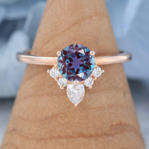 Vintage Rose Gold Round Lab Alexandrite Wedding Ring