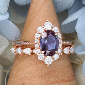 Lab Alexandrite Unique Cluster Engagement Ring Half Eternity Pear Shaped Bridal Set 3
