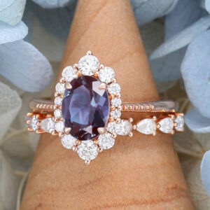 Lab Alexandrite Unique Cluster Engagement Ring Half Eternity Pear Shaped Bridal Set 4