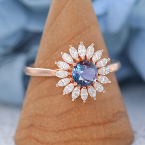 Lab Alexandrite Vintage Halo Engagement Ring1