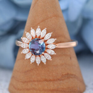 Lab Alexandrite Vintage Halo Engagement Ring2
